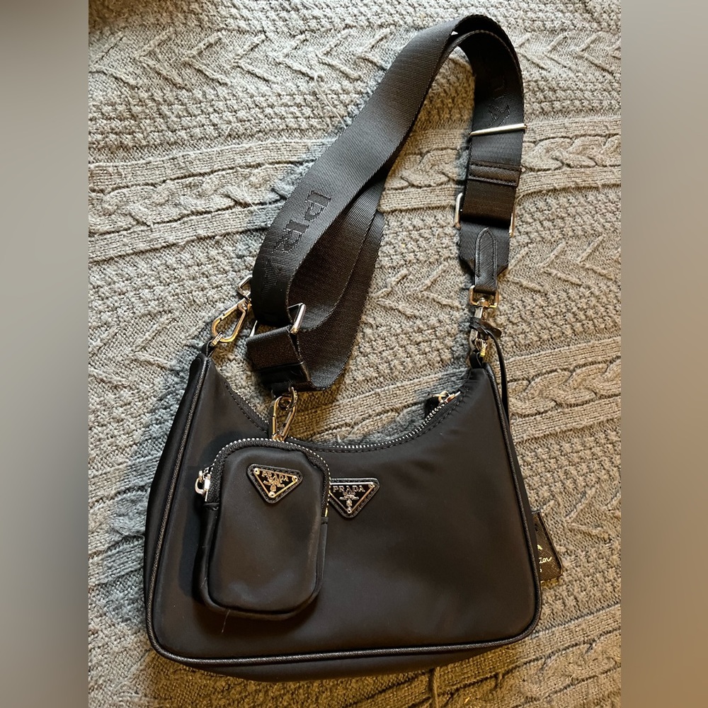 Prada shoulder bag, nylon with coin purse keychain